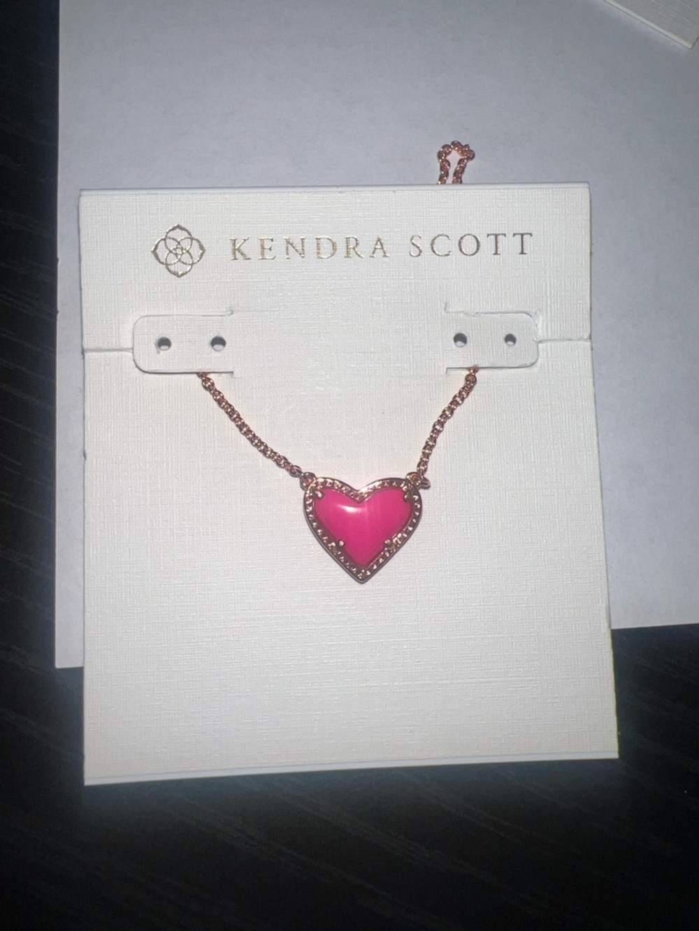 Kendra Scott Rose Gold Hot Pink Heart Necklace